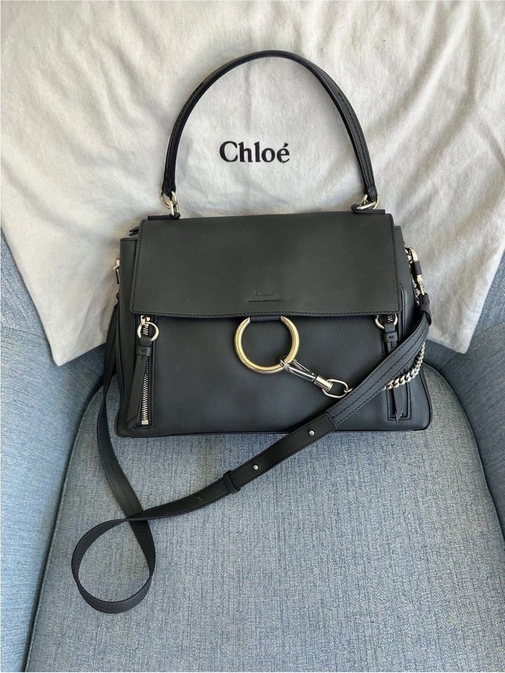Chloe Faye Day Bag Dark Grey Leather Medium